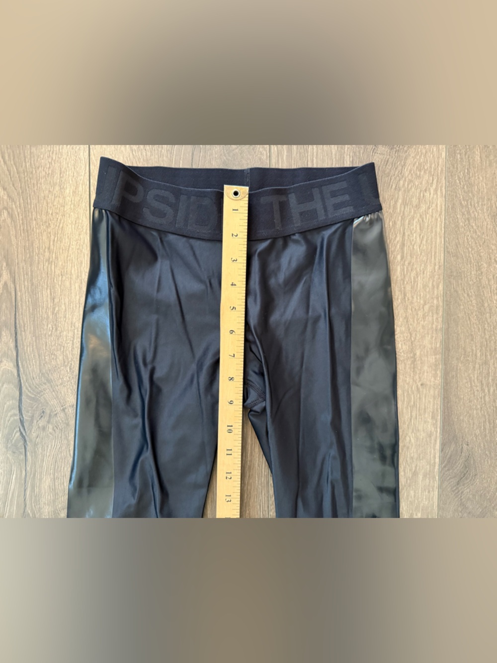 The Upside Black High Shine Leggings Size 6 Faux Leather Panel Athleisure  Pants - Picture 7 of 9